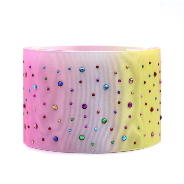 3" heat transfer printed grosgrain rhinestone ribbon