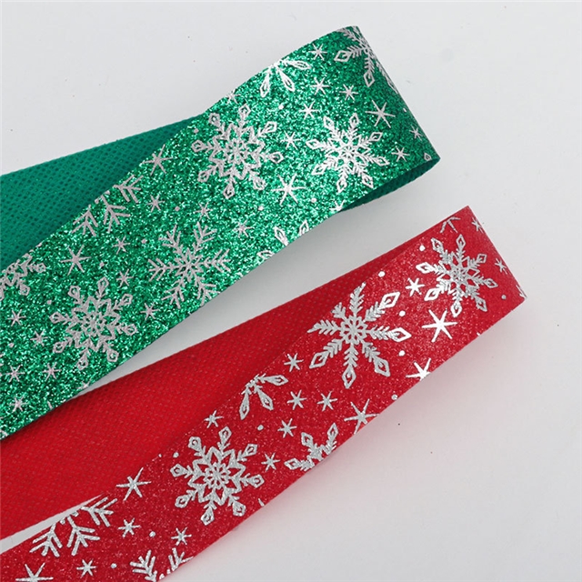 polyester christmas green red snowflake hot silver ribbon