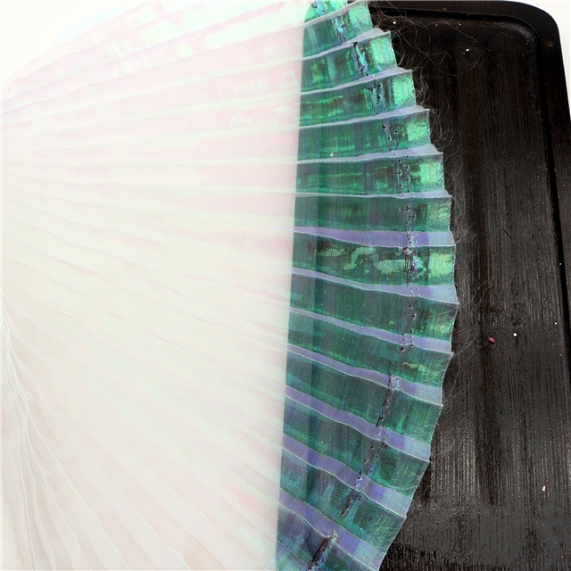 100% polyester mermaid colorful organza pleated fabric (straightening amount） white iridescent,50*148cm(19.7*58.3