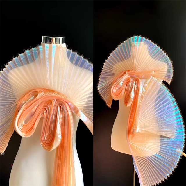 100% polyester mermaid colorful organza pleated fabric (straightening amount）