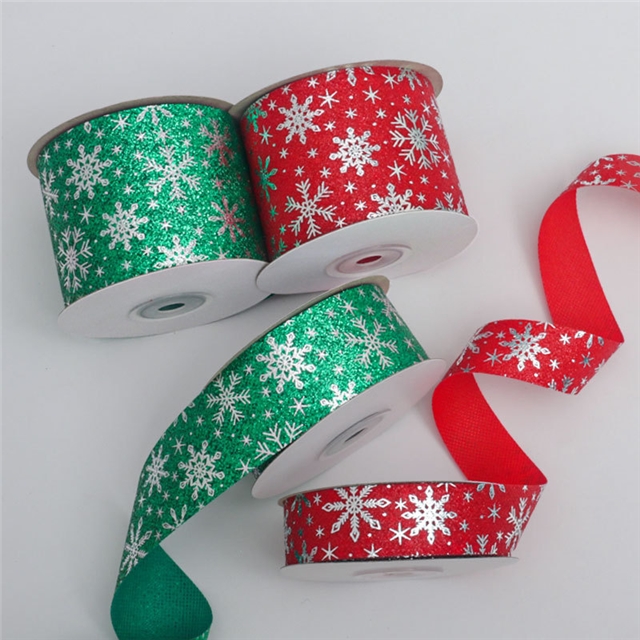 polyester christmas green red snowflake hot silver ribbon