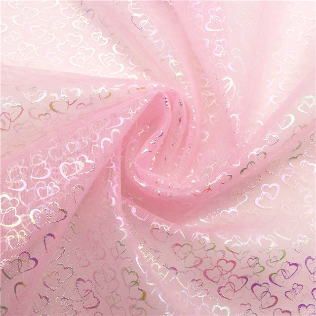 colourful gold hot stamping iridescent heart mesh fabric