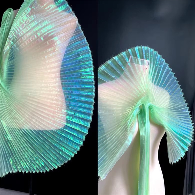 100% polyester mermaid colorful organza pleated fabric (straightening amount）