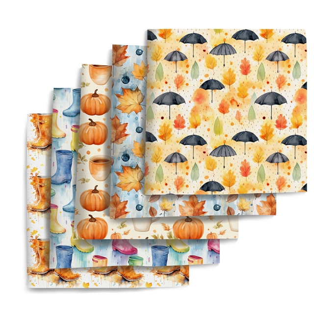 polyester cotton maple leaf pumpkin rain boots series polyester cotton fabric set (5 pcs/set) polyester cotton fabric,50*45cm(19.7*17.7