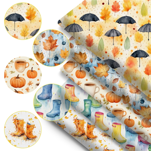 polyester cotton maple leaf pumpkin rain boots series polyester cotton fabric set (5 pcs/set) polyester cotton fabric,50*45cm(19.7*17.7