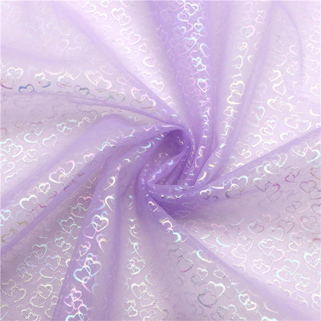 colourful gold hot stamping iridescent heart mesh fabric