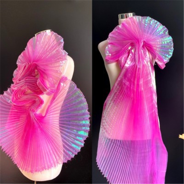 100% polyester mermaid colorful organza pleated fabric (straightening amount）