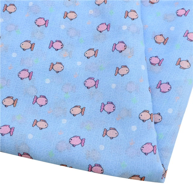 small fish printed chiffon fabric 5#blue,50*148cm(19.7*58.3