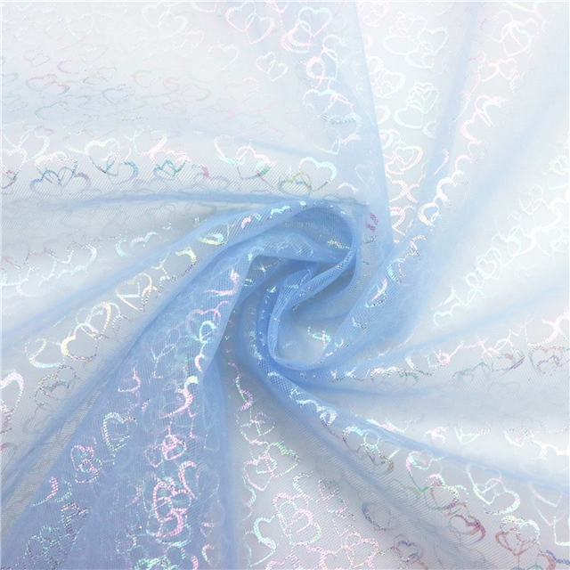colourful gold hot stamping iridescent heart mesh fabric