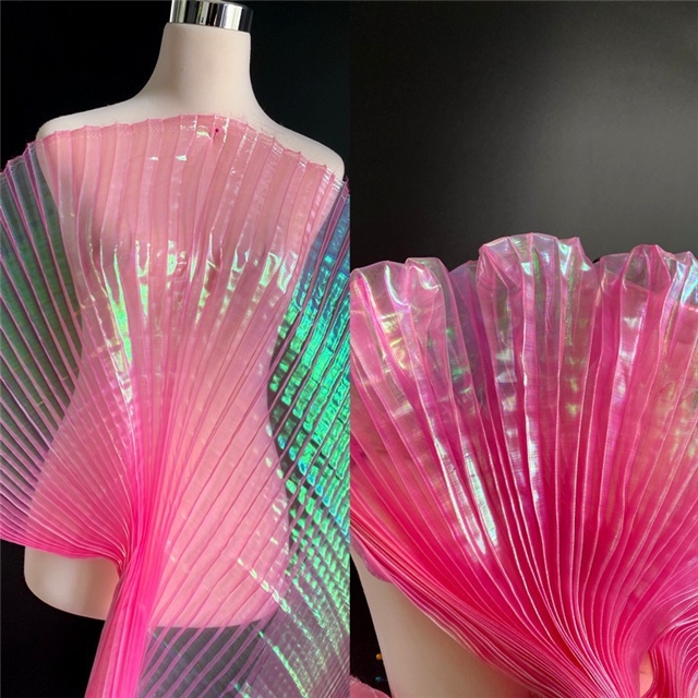 100% polyester mermaid colorful organza pleated fabric (straightening amount）