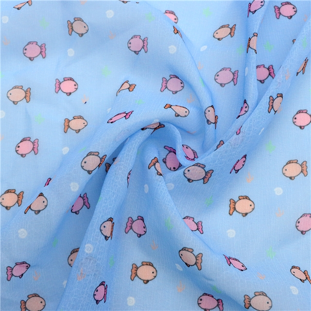 small fish printed chiffon fabric 5#blue,50*148cm(19.7*58.3