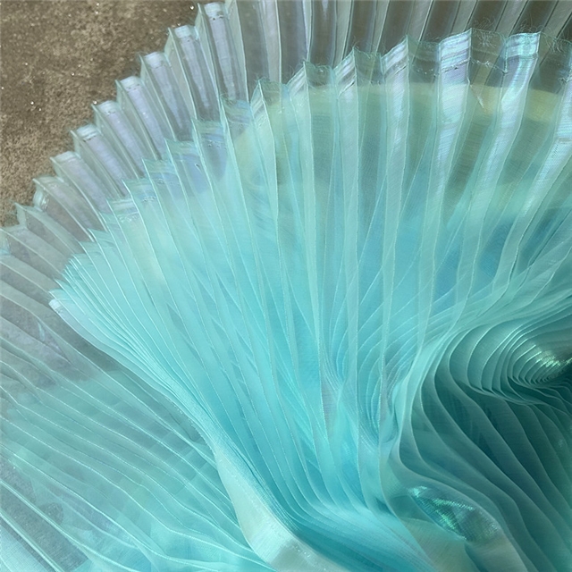 100% polyester mermaid colorful organza pleated fabric (straightening amount）