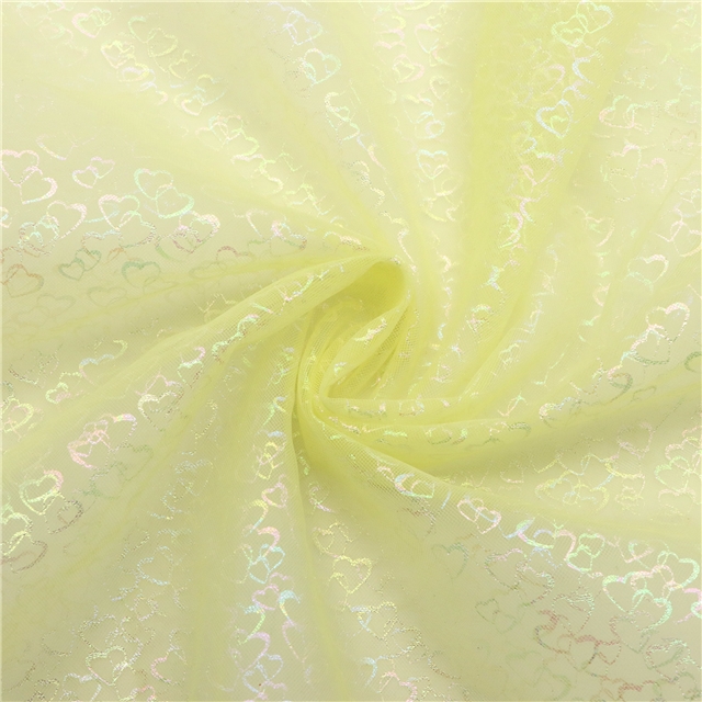 colourful gold hot stamping iridescent heart mesh fabric