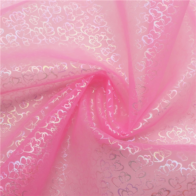 colourful gold hot stamping iridescent heart mesh fabric
