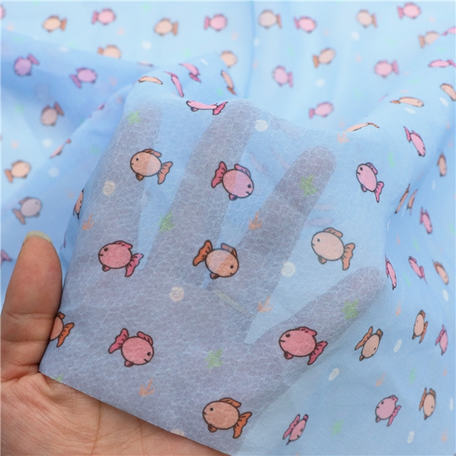 small fish printed chiffon fabric 5#blue,50*148cm(19.7*58.3