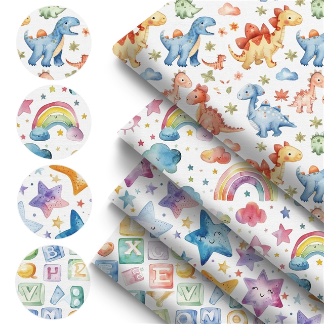 polyester cotton dinosaur star series polyester cotton fabric set (4 pcs/set)