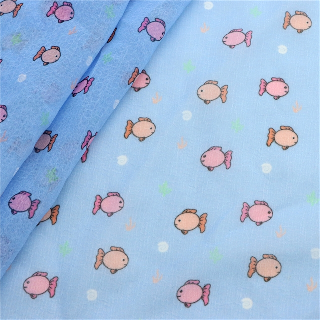 small fish printed chiffon fabric 5#blue,50*148cm(19.7*58.3