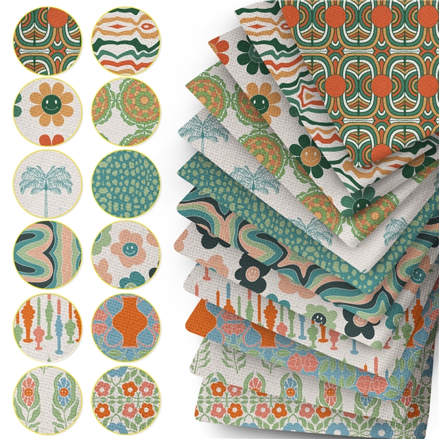 polyester cotton geometry leaves flowers series polyester cotton fabric set (12 pcs/set)