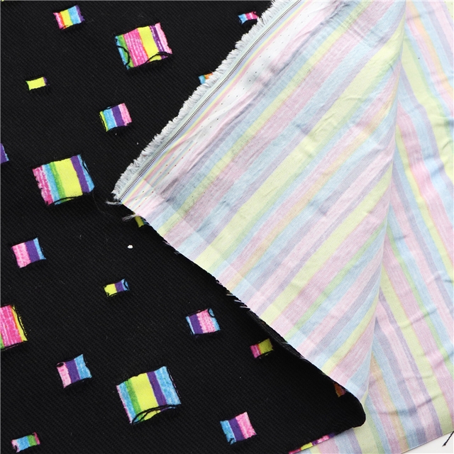 ripped hole composite rainbow denim fabric