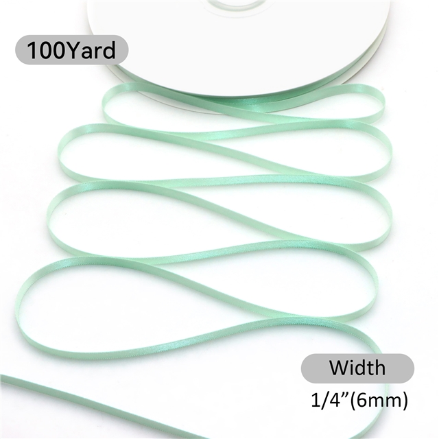 1/4" 6MM double side printed satin 1/4” YAMA double face satin 8800-006(100yard/roll) 510  Ice Mint ,100yard