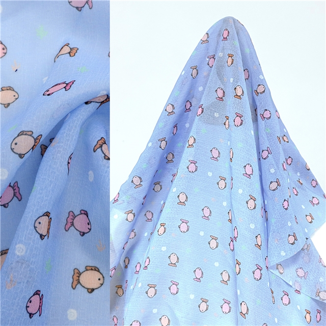 small fish printed chiffon fabric 5#blue,50*148cm(19.7*58.3