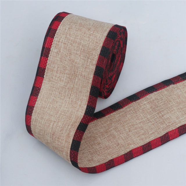 christmas imitation hemp line edged wired ribbon