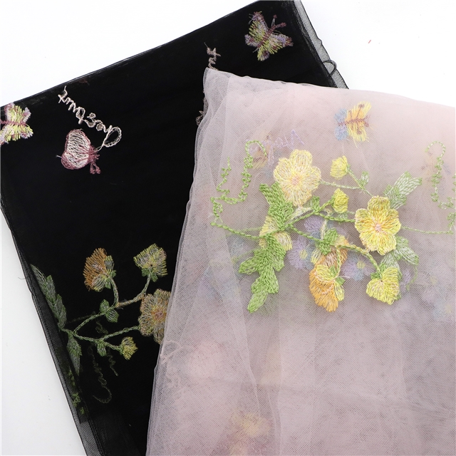embroidered flower mesh fabric