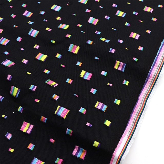 ripped hole composite rainbow denim fabric