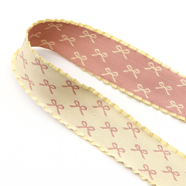 polyester Double sided color blocked bow lace ribbon light yellow,2.5cm(1