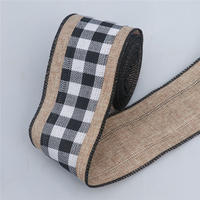 christmas imitation hemp line edged wired ribbon