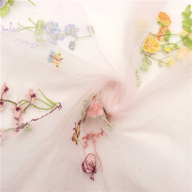 embroidered flower mesh fabric 4#pink,50*150cm(19.7*59.1