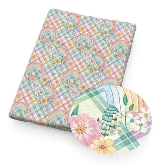 polyester cotton grid rainbow unicorn series polyester cotton fabric set (4 pcs/set) polyester cotton fabric,20*20cm(7.9*7.9