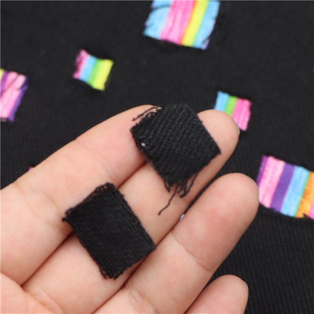 ripped hole composite rainbow denim fabric