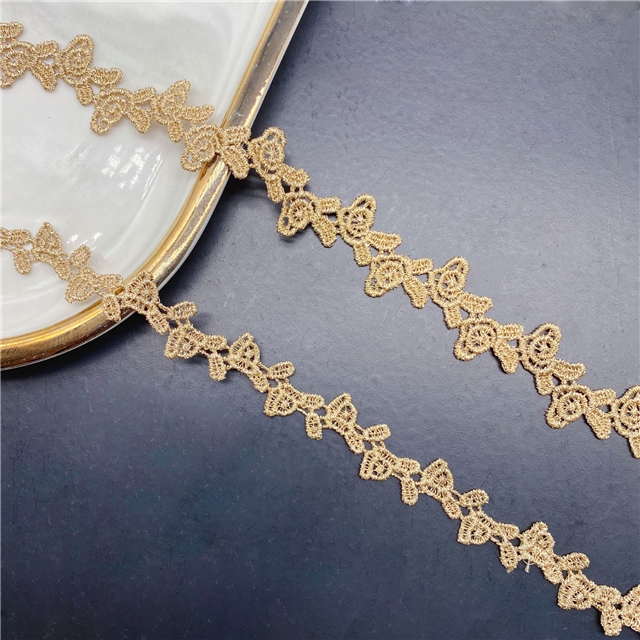 embroidered heart rose petals gold thread lace