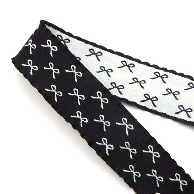 polyester Double sided color blocked bow lace ribbon black,2.5cm(1