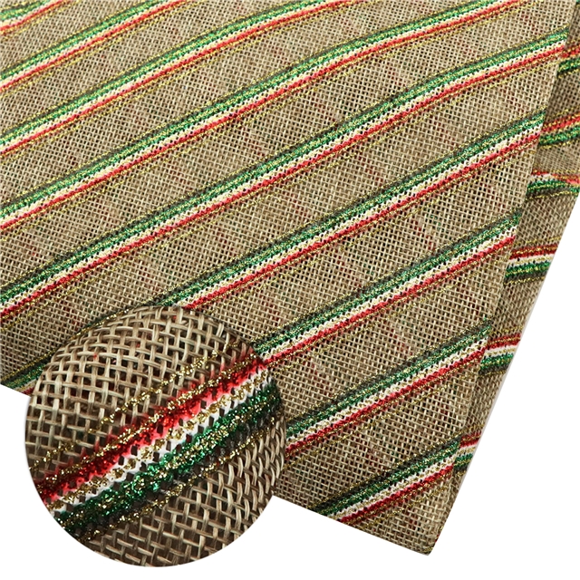 100% polyester glitter ink print christmas color striped imitation linen fabric