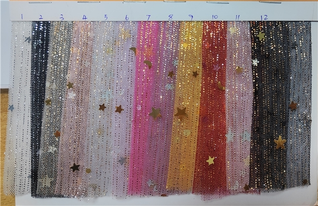 gold and silver sequins star moon mesh fabric