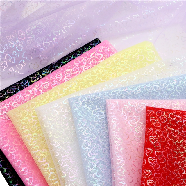colourful gold hot stamping iridescent heart mesh fabric