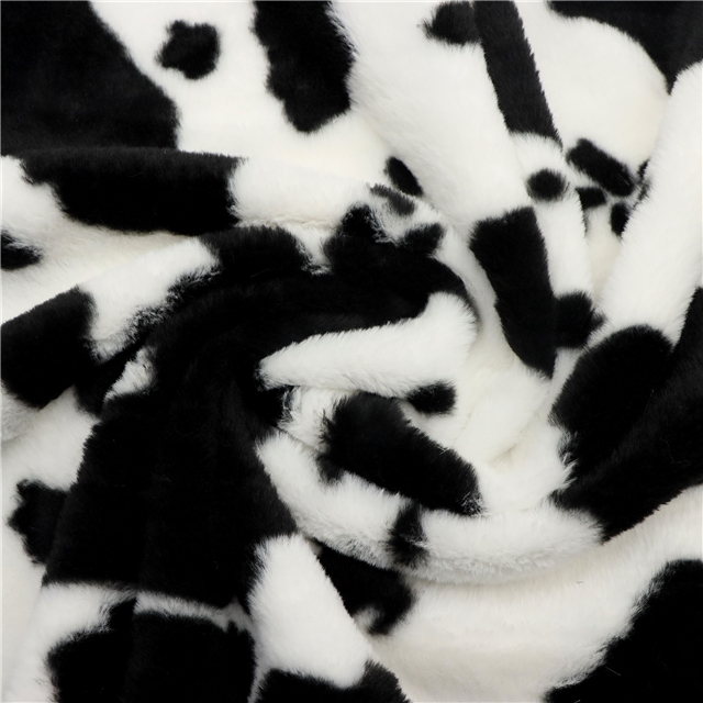 polyester fiber Rabbit hair cow pattern printed velvet fabric