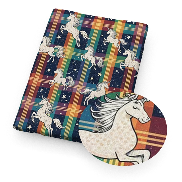 polyester cotton grid rainbow unicorn series polyester cotton fabric set (4 pcs/set) polyester cotton fabric,20*20cm(7.9*7.9