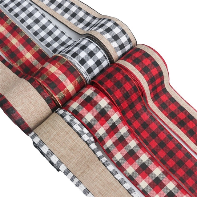 christmas imitation hemp line edged wired ribbon