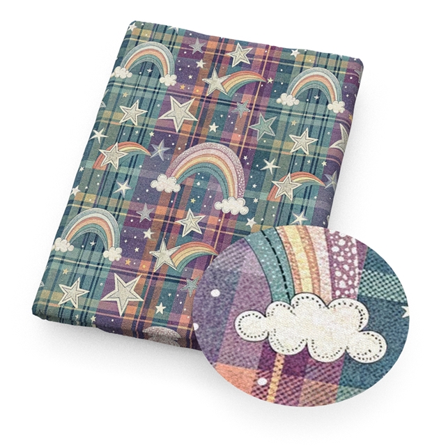 polyester cotton grid rainbow unicorn series polyester cotton fabric set (4 pcs/set) polyester cotton fabric,20*20cm(7.9*7.9