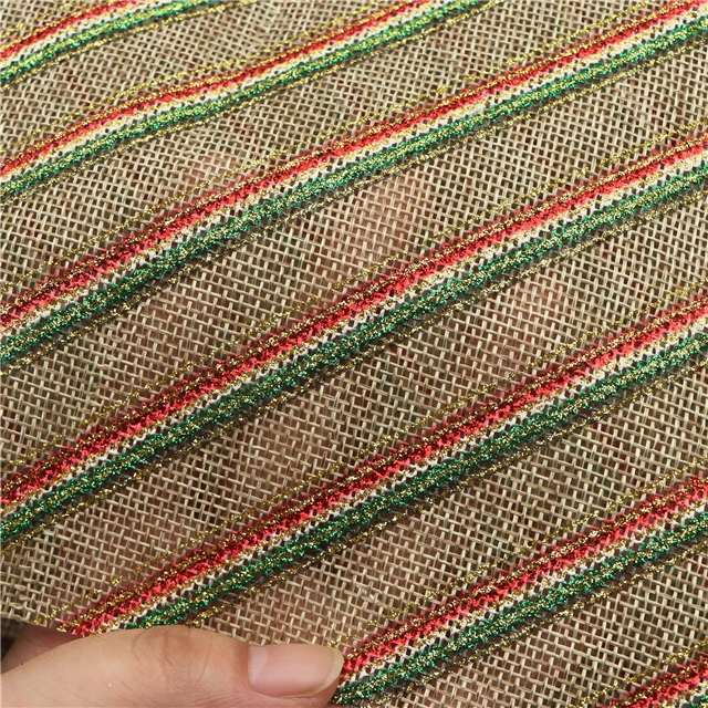 100% polyester glitter ink print christmas color striped imitation linen fabric
