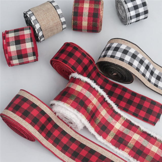 christmas imitation hemp line edged wired ribbon