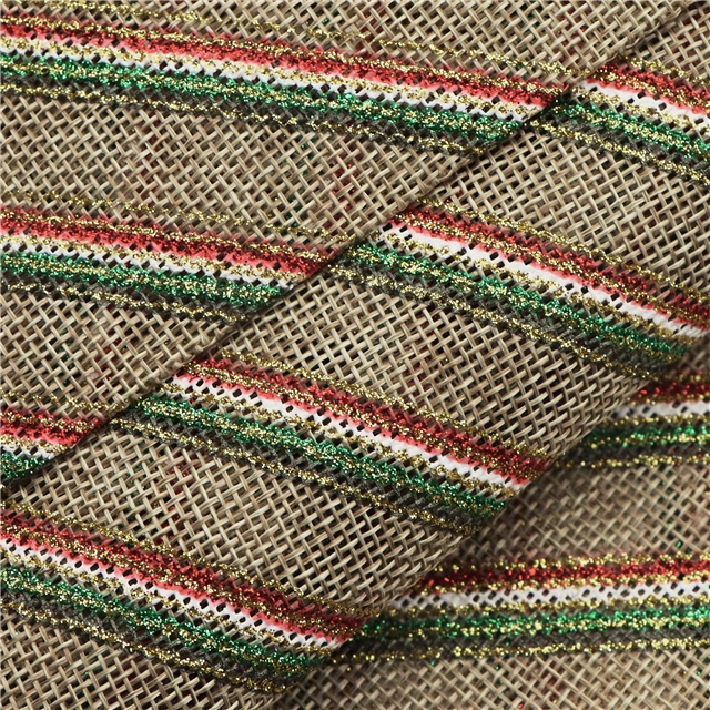100% polyester glitter ink print christmas color striped imitation linen fabric