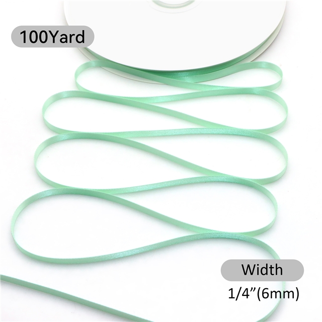 1/4" 6MM double side printed satin 1/4” YAMA double face satin 8800-006(100yard/roll) 513  Pastel Green ,100yard