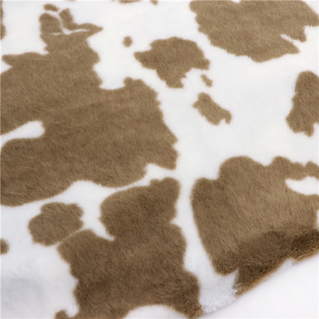 polyester fiber Rabbit hair cow pattern printed velvet fabric