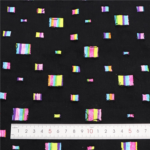 ripped hole composite rainbow denim fabric