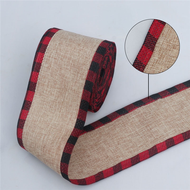 christmas imitation hemp line edged wired ribbon