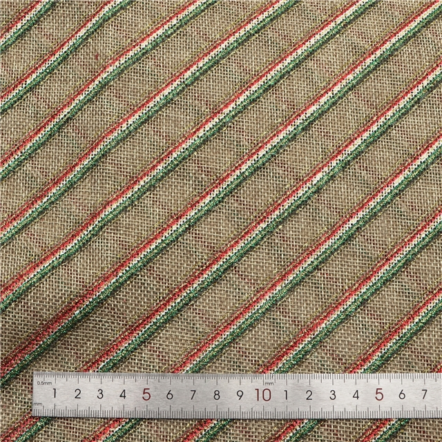 100% polyester glitter ink print christmas color striped imitation linen fabric